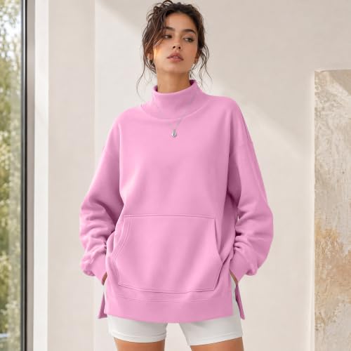 Oversized Mock Neck Sweatshirt Women Soft Fleece Pullover Tunic Sweatshirts - image 3
