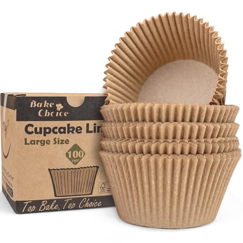 100pcs Jumbo Cupcake Liners for Baking, Natural Jumbo Muffin Liners, Unbleached, Greaseproof Parchment Paper, Cupcake Wrapper for Party, Wedding, Birthday, Christmas