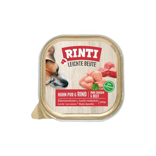 RINTI - Facile preda | Alimento umido a basso contenuto di calorie con carne magra a basso contenuto di grassi per cani sensibili e adulti. Alimento completo in pratici ciotole | 9 x 300 g di pollo