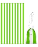 Microfiber Beach Towel Oversized Rapid Drying Sand Free Soft Compact Lightweight Qualities Beach Towels for Adults Ideal for Swimming Beach Yoga Camping Gym Carry Bag Mint Green Stripes 63x35 Inch