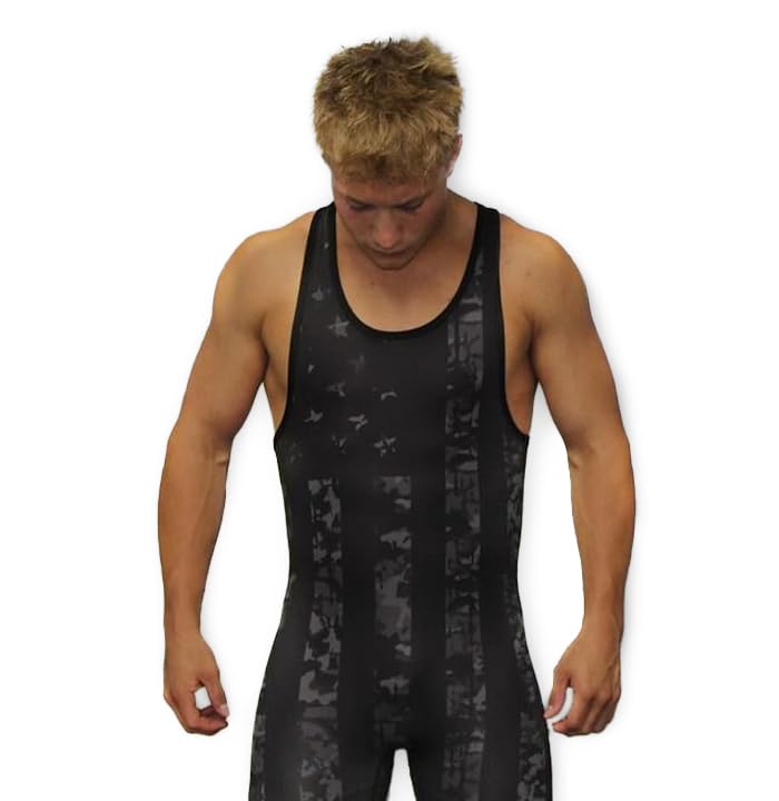 GO EARN IT Mens American Eagle/Black Flag Singlet - Youth Wrestling Singlet and Mens Wrestling Singlets