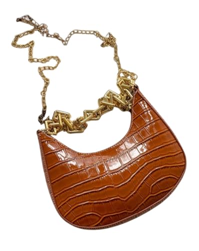 Bolsa Versátil com Alça de Correntes em Plutônio 21cm x 19cm x 6cm Alça 120cm Textura Animal Print Material Resistente - Croco