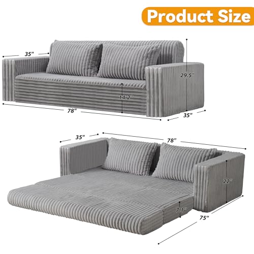 Image of HABUTWAY Folding Sofa Bed, 2 in 1 Convertible Sleeper Chair with 2 Pillows, Portable Fold Out Chair Bed with Armrest, Comfy Floor Couch, Lazy Sofa for Living Room Bedroom Dorm Home Office, Light Grey