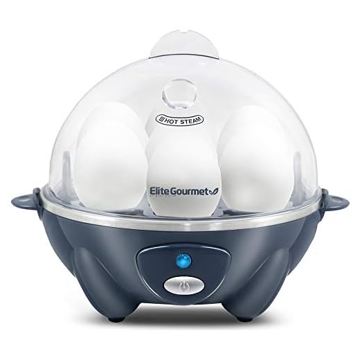 Elite Gourmet EGC700BG# Rapid Egg Cooker, 7 Easy-To-Peel, Hard, Medium, Soft Boiled Eggs, Poacher, Omelet Maker, Auto Shut-Off, Alarm, 16-Recipe Booklet, Cobalt