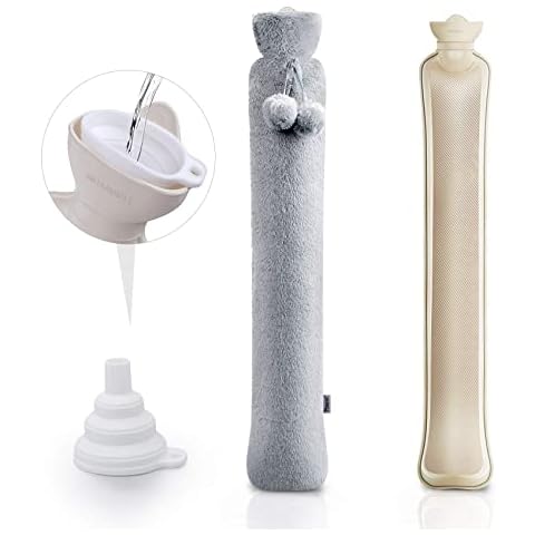 Lange Wärmflasche mit Bezug, 2 Liter Wärmflasche mit weichem Bezug 73cm Wärmekissen flaschen für Babys, mit einem Wassertrichter und einem weichen Plüschbezug für Nacken und Schulter Cover