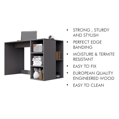 Image of Bniture Wooden Study Table for Home with Bottom Storage | Engineered Wood Study Table with Book Shelf | Multi Purpose Computer Desk for Writing | Laptop Table for Office & Home | Slate Grey