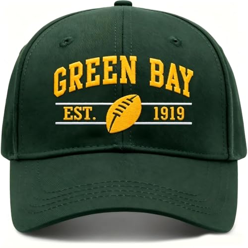 Embroidered Classic City Football Hat for Men Women Adjustable Unisex Cotton Fans Baseball Cap (forGreen Bay)