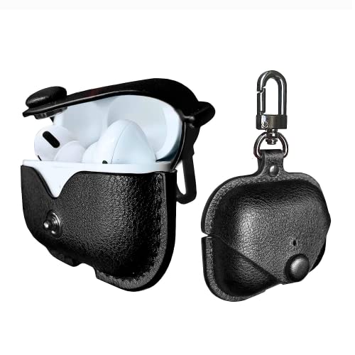 ANYOGRO Airpods Pro 2 Generation Case Cover and Airpods Pro Case with Keychain, Genuine Leather Protective Shockproof Case for Airpods Pro 2 2022 and Airpods Pro 1st 2019, Front LED Visible - Black
