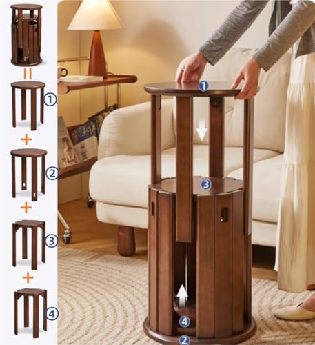 Juego de mesa auxiliar y taburetes apilables, mesa auxiliar multiusos de madera maciza y silla para oficina en casa, diseño versátil y funcional