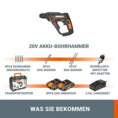 Akku-Bohrhammer WORX WX390.1 mit SDS-plus Bohrfutter