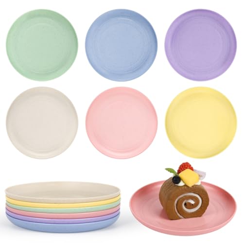 BGHEOUYV 6 Inch Wheat Straw Plates, 6 Pack Small Plates, Lightweight Unbreakable Plastic Dinner Plates for Kids Adult Dinner Camping Salad Dessert