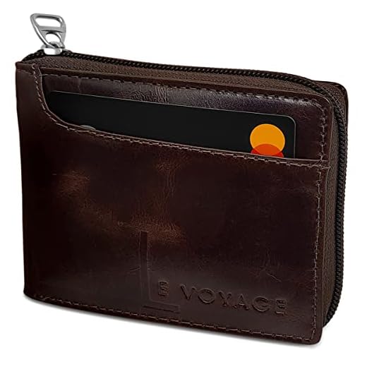 Carteira Com Zíper Masculina Couro Antifurto Proteção RFID Cor:Marrom Escuro