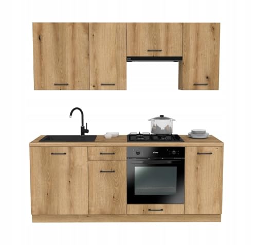 Laclar Küchenzeile 200 cm - Modulare Möbel für die Küche - inklusive Montagezubehör - mit Soft-Close-System - ohne Spülbecken Geräte - Capri Evoke Oak - Küchenarbeitsplatte Evoke Oak