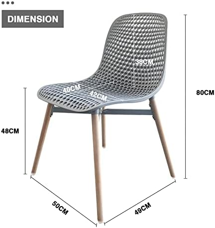 Achiemart Dining Chairs Set of 4 Wooden Legs, Colorful Contemporary Lounge Dining Home Office Plastic Seat Armless Chairs, Max Weight up to 150kg/330lbs (Grey), 50 x 49 x 80cm (C-09)