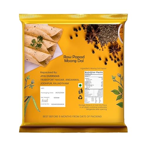 Image of MarwarBites Moong Dal Plain Papad /Meduim Spice Moong Papad | Indian Snack| Size : 8 inch inch (800gm)