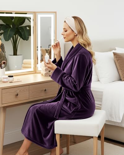 NY Threads Premium Womens Robe, Plush Fleece Long Bath Robe for Women, Fluffy Soft Women's Bathrobe, Large, Plum - Thumbnail 6