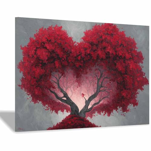 Affiche romantique amour avec arbre à cœurs rouges pour décoration murale