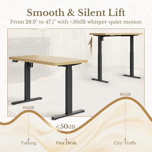 Image of ErGear Height Adjustable Electric Standing Desk, 47.2 x 23.6 Inches Sit Stand up Desk with 1.18 inch Thickness Whole-Piece Desktop, Memory Computer Home Office Desk (Natural Wavy)