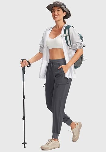 Yyv Women's Hiking Pants Lightweight Quick Dry Cargo Joggers Waterproof For Women Travel Walk With Zipper Pockets (Dark Grey Medium) #TOP5