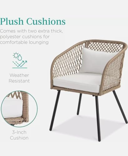 Image of PRATHAM India Outdoor Indoor Patio Set Bistro Set Rattan Chair for Living Room Dining Room Lawn Balcony Outdoor Garden Chair Set with Glass Table (Honey with Black Cushion & Pillow 2+1)