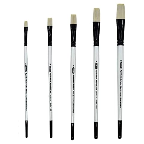 ZEM Brush White Hog Bristle Synthetic Flats Artist Brush Set 5 pcs | Acrylic and Oil Cover