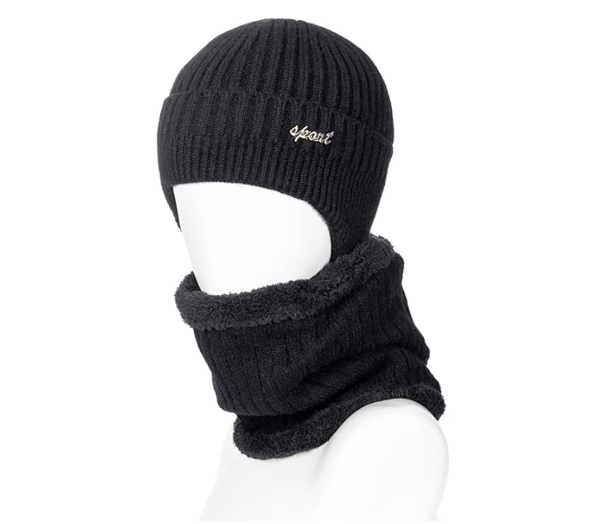 LEMITA Bonnet d'hiver doux pour homme et femme avec cache-oreilles, Navy Blue Set, taille unique