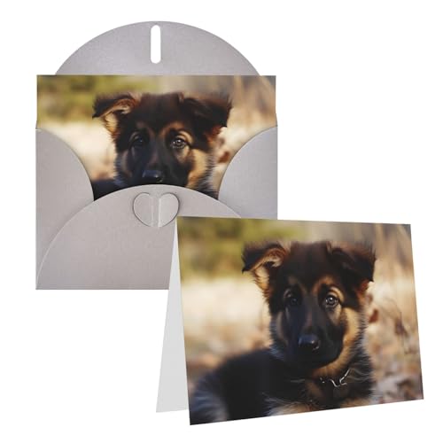 QMNEHJ グリーティングカード サンキューカード 封筒付き ブランクノートカード 4x6インチ バースデーカード ジャーマンシェパード 子犬 ウェディングカード お悔やみカード おもしろい 思考カード あらゆる機会に