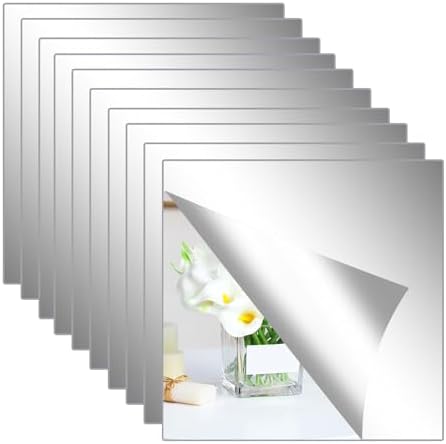 Hode Klebespiegel Selbstklebend Spiegel zum Aufkleben Kleben Acryl 2mm | 10 Stück Spiegelfolie Wandspiegel 30x30cm Selbstklebende Spiegel für Badezimmer Wohnzimmer Schlafzimmer Sch