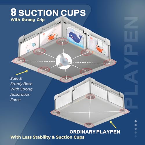 Image of Playards|Playpen for Kids up to 4 Years, Spacious 150x150 cm Baby Play Yard with Safety Lock & Hand Grip, Thick Padding & 360 Mesh Visibility, Portable Activity Center for Toddlers -Grey