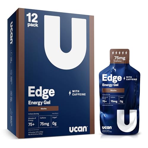 Image of UCAN Edge Energy Gel Shots, Mocha + Caffeine (12, 2 Ounce Packets) for Running, Training, Workouts, Fitness, Cycling, Crossfit | Sugar-Free, Vegan, & Keto Friendly Energy