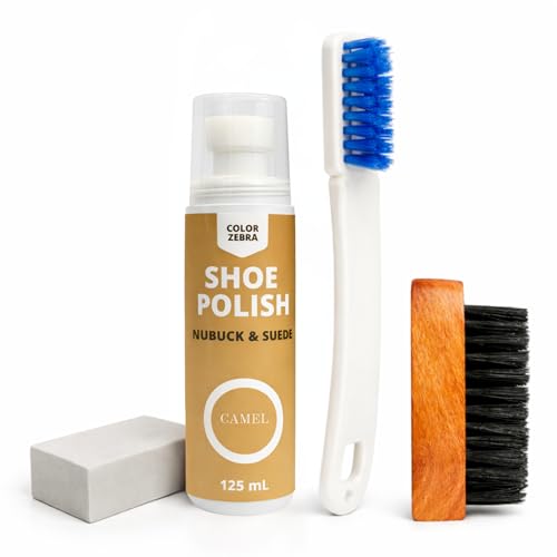 Image of Color Zebra Nubuck & Suede Shoe Polish and Shoe Care Kit | 125 ML Renovator with Handled Brush, Wooden Suede Brush & Cleaning Block