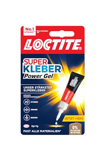 Loctite Superkleber Gel, extra starker & flexibler Sekundenkleber, stoß- & wasserresistentes Sekundenkleber Gel für z.B. Gummi, Leder, Holz, 1 x 3 g
