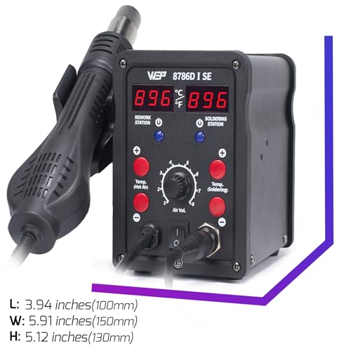 WEP 8786D-I SE Hot Air Soldering Iron Station Kit 2-IN-1 for Rework, Desoldering with Lead-Free Solder Wire, 5 Soldering Tips, 3 Hot Air Nozzles,Tweezers, Desoldering Pump - Image 3