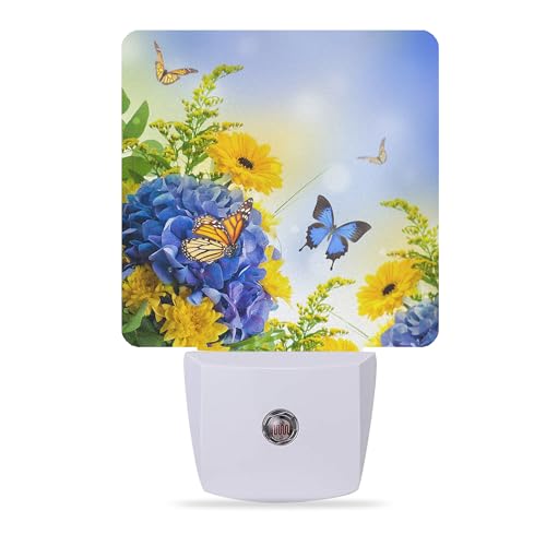 Image of Night Lights Plug into Wall Blue Butterfly Flower Night Lights Dusk to Dawn Sensor Led Lamp for Women Men,Led Lights for Stairway /Hallway /Bedroom,0.5W