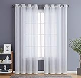 HLC.ME Abbey Faux Linen Textured Semi Sheer Privacy Sun Light Filtering Transparent Window Grommet Long Thick Curtains Drapery Panels for Bedroom & Living Room, 2 Panels (54 W x 96 L, White)
