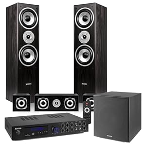 Fenton Full Black 5.1 Surround Sound System for TV, Home Theatre Speaker Set with 12″ Active Subwoofer, Amplifier, Bluetooth, 50m Cable, Ideal for Films and Gaming