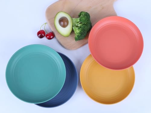 Image of 7.8 Inches Unbreakable Wheat Straw Plates - Reusable Plate Dinner Set - Dishwasher & Microwave Safe - Healthy, BPA Free & Eco-Friendly (7.8 Inches /4 Color H)