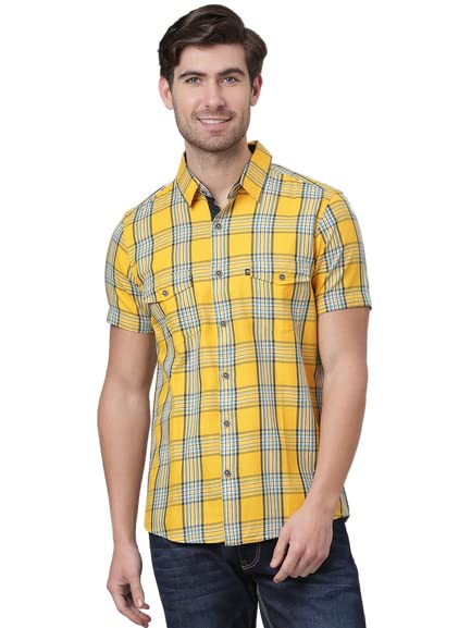 Image of Thomas Scott Men 100% Cotton Regular | Half Sleeve | Dounble Pocket | Checks Printed | | Casual | Shirts