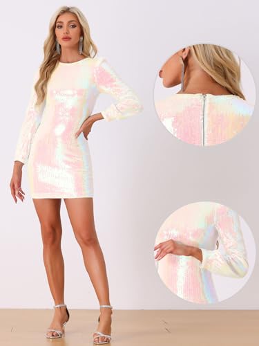 Allegra K Sequin Dress for Women Party Cocktail Lantern Long Sleeve Sparkly Glitter Disco Outfits Bodycon Mini Dresses2