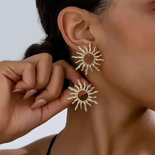 Sun Stud Earrings for Women Bohemian Sun Earrings Trendy Lightweight Statement Hypoallergenic Earrings Personality Gold Silver Floral Waterproof Jewelry Accessories (Gold) by Fyvos - Image 2
