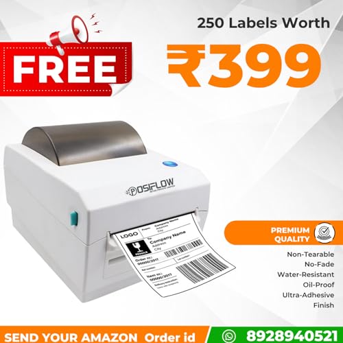 SHREYANS (CD410) 4 Inch Receipt + Label Printer for Invoicing & Labelling (Recommended for Shipping Label & Ecommerce Invoice, Barcode Label, Tag) (Color- White)