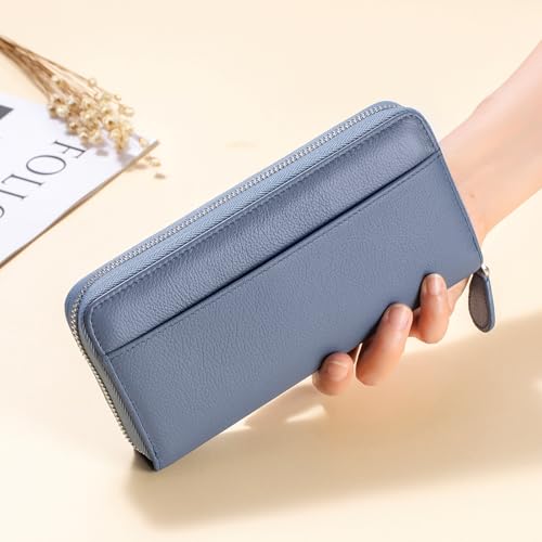 Image of RFID Blocking Womens Zipper Wallet Leather Large Capacity Billfold Clutch Zip Around Wallets for Women