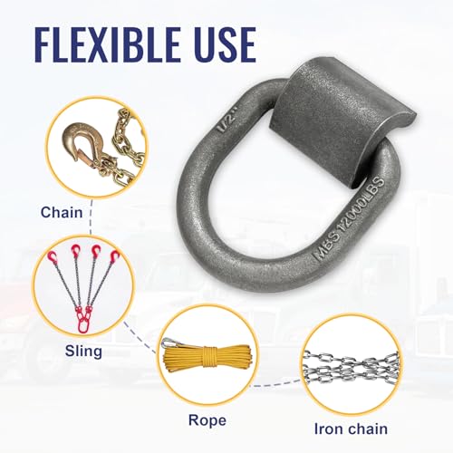 Image of Grandroad auto 8 Pack Weld-On Forged D Ring, Heavy Duty 1 /2 inch D-Ring Trailer Tie Down Anchor with MBS:12,000 lbs for Trailer, Truck Cargo, RV, ATV Tiedowns, Farm Applications and More.