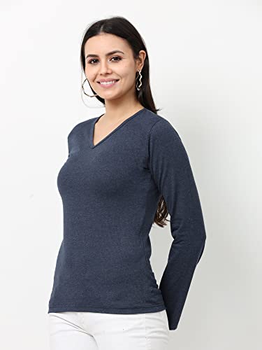Image of Wafaa Women's Cotton Plain V Neck Full Sleeve T-Shirt