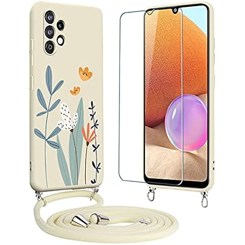 Funda con Cuerda Yoedge para Samsung Galaxy A32 4G con Protector Pantalla y Colgante Florero Cover