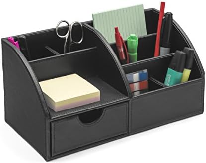 Osco Faux Leather Desk Organiser - Black