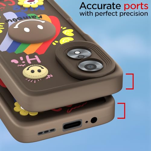 Image of Pikkme Back Cover for Oppo A38 4G / Oppo A18 4G | Soft Silicone| Cute Rainbow Smile & 3D Cartoon Flower Design | Shockproof Raised Camera Protection Bumper Case (Brown)