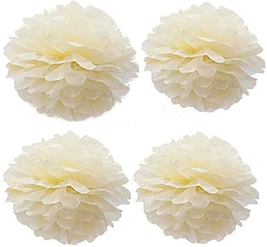 Krismile New Arrival Pack of 10pcs 10" Cream Ivory Tissue Paper Pom Poms Pompoms Flower Balls for Wedding Birthday Baby Shower Decoration