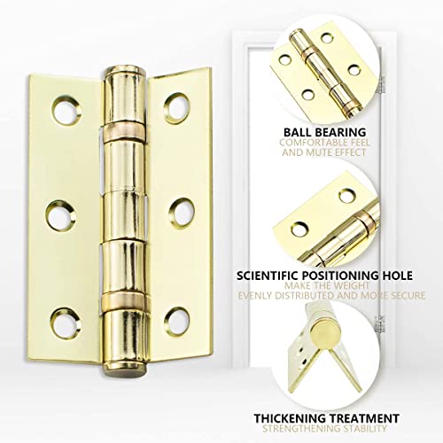 Bwintech 3 works 75 x 50 x 2.0mm(3 inch) Gold Plated Wire Drawing Hinge, Steel Fireproof Inner Door Hinge, Square Corners - Image 3