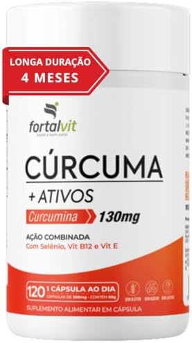 Cúrcuma +Ativos Longa Duração: 4 Meses de Uso, Curcumina, Vitamin...